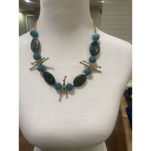 Turquoise Stone handmade Necklace Gold color Clasp & accesories